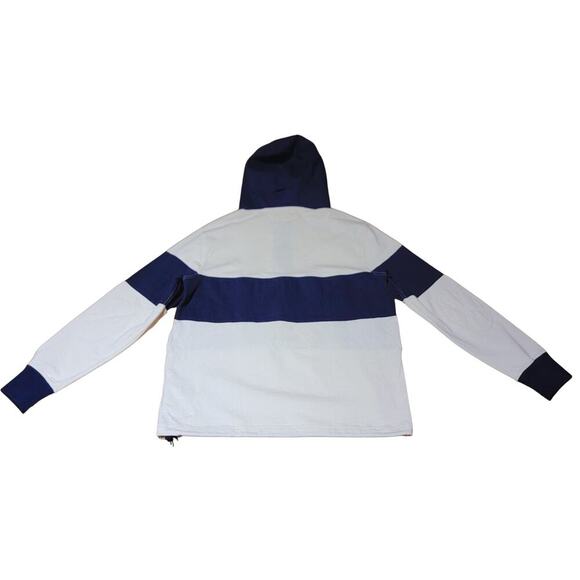 J.CREW Navy / Ivory Hooded Rugby Anorak Sweatshirt Mens S Comfy Pocket Training - Picture 12 of 16